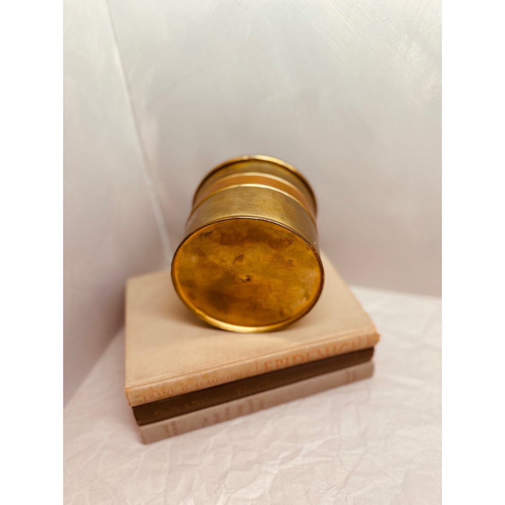 Vintage Brass and Copper Planter Small Two Tone Metal Bucket Decorative Pot - Picture 6 of 7